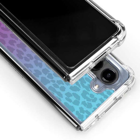 Cheetah Print Purple and Blue Galaxy Z Fold5 5G Clear Case