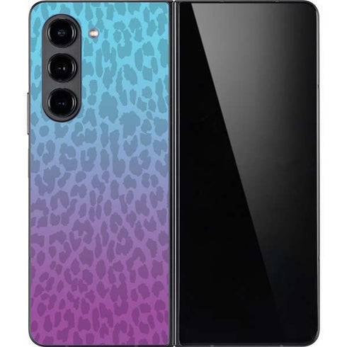 Cheetah Print Purple and Blue Galaxy Z Fold5 5G Skin