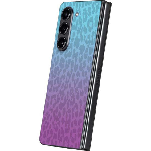 Cheetah Print Purple and Blue Galaxy Z Fold5 5G Skin