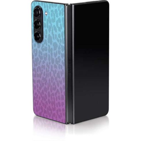 Cheetah Print Purple and Blue Galaxy Z Fold5 5G Skin