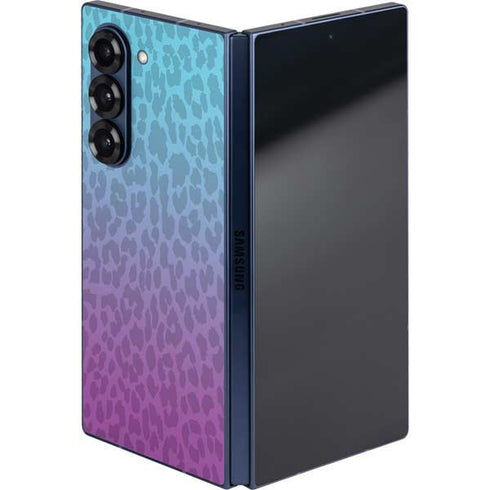 Cheetah Print Purple and Blue Galaxy Z Fold6 Skin