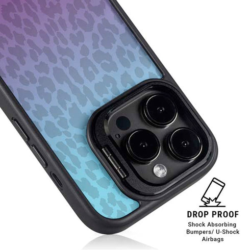 Cheetah Print Purple and Blue iPhone 13 Pro Max Kickstand Case