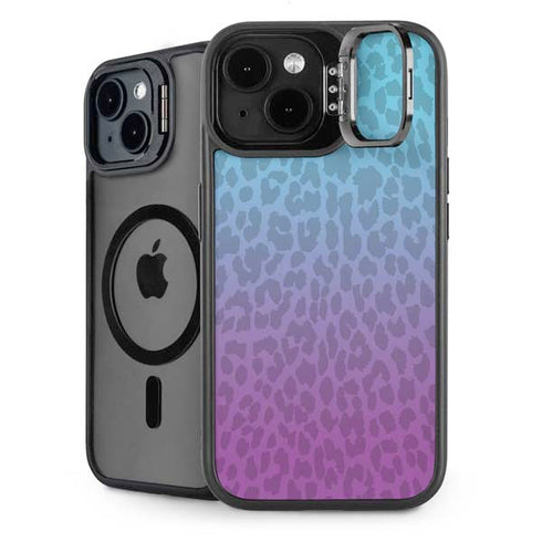 Cheetah Print Purple and Blue iPhone 14 Kickstand Case