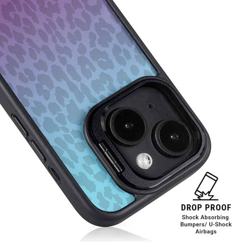 Cheetah Print Purple and Blue iPhone 15 Kickstand Case