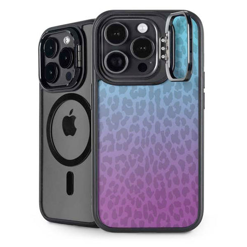 Cheetah Print Purple and Blue iPhone 15 Pro Kickstand Case