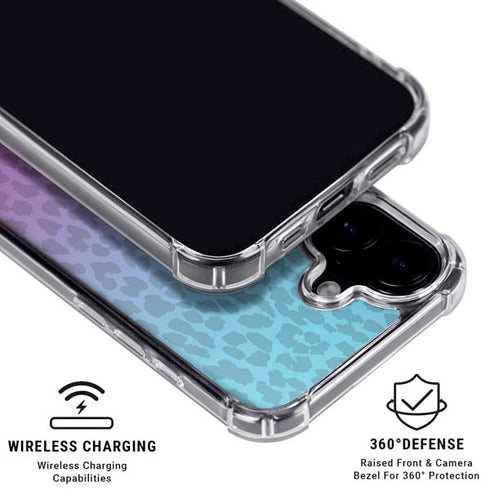 Cheetah Print Purple and Blue iPhone 16 Plus Clear Case
