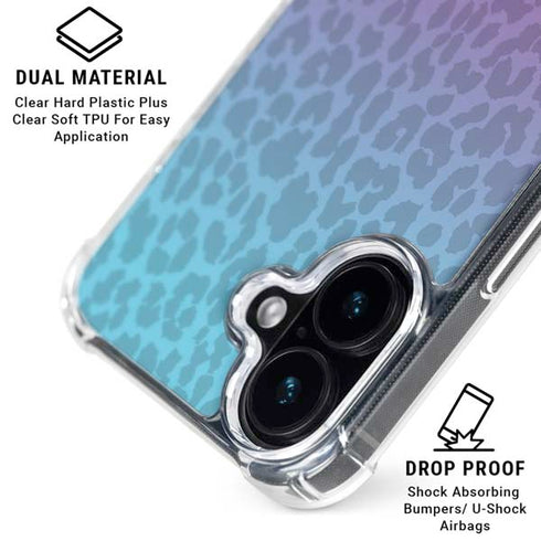 Cheetah Print Purple and Blue iPhone 16 Plus Clear Case