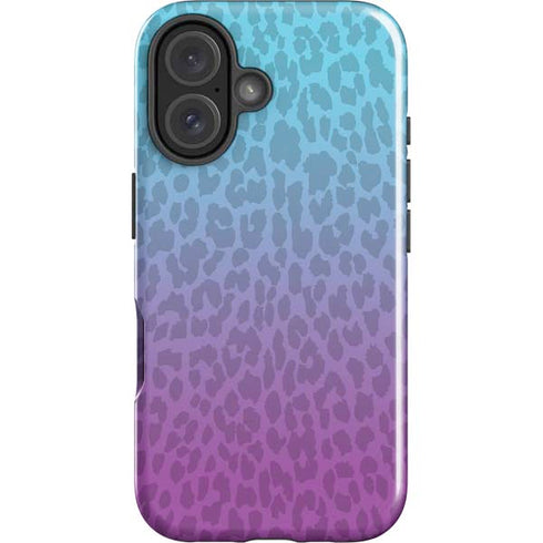 Cheetah Print Purple and Blue iPhone 16 Plus Impact Case