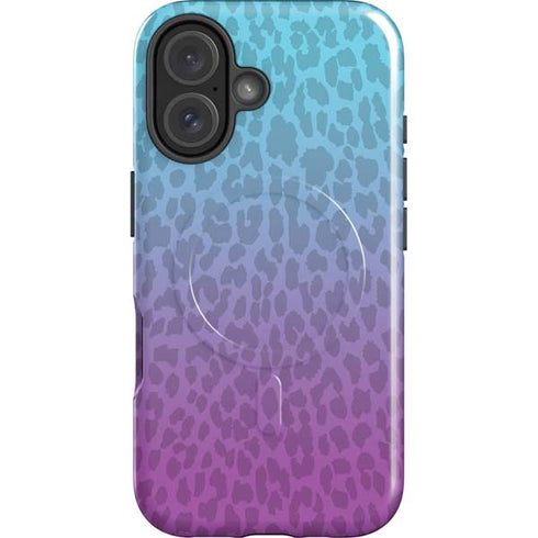 Cheetah Print Purple and Blue iPhone 16 Plus Magsafe Impact Case