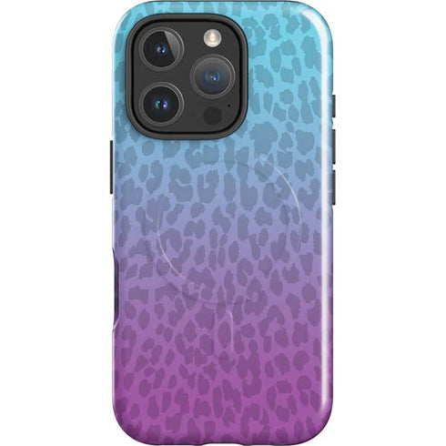 Cheetah Print Purple and Blue iPhone 16 Pro Max Magsafe Impact Case