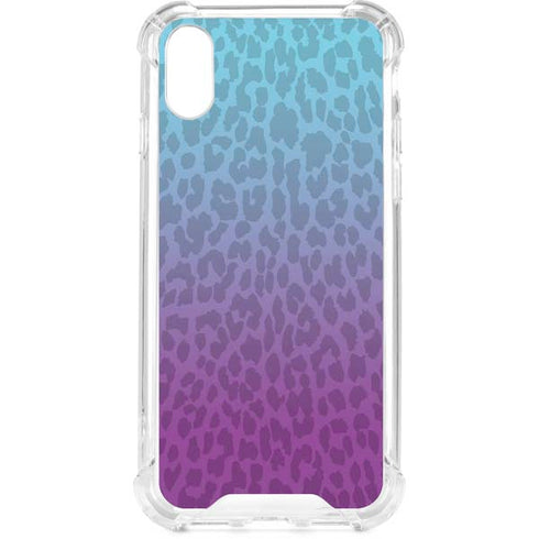 Cheetah Print Purple and Blue iPhone XS Clear Case