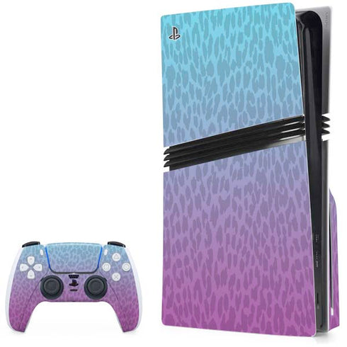 Cheetah Print Purple and Blue PS5 Pro Disk Bundle Skin