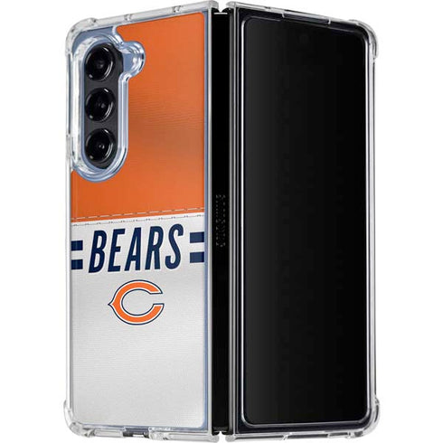 NFL Chicago Bears White Striped Galaxy Z Fold5 5G Clear Case