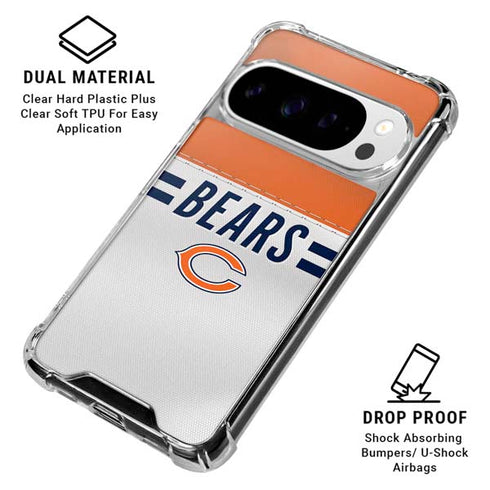 NFL Chicago Bears White Striped Google Pixel 10 Pro XL Clear Case