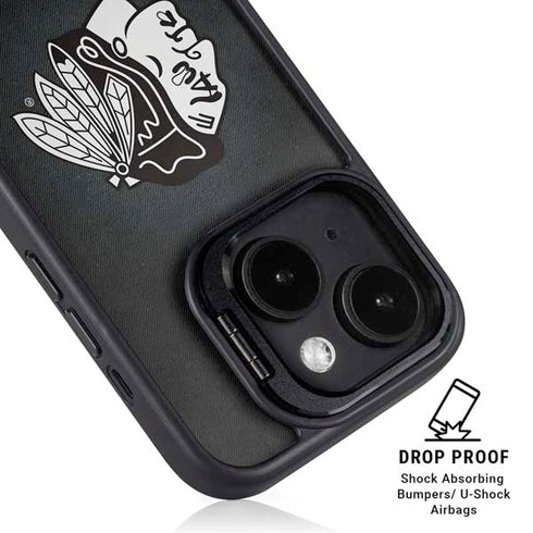 NHL Chicago Blackhawks Black Background iPhone 15 Plus Kickstand Case