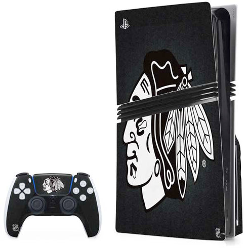 NHL Chicago Blackhawks Black Background PS5 Pro Disk Bundle Skin