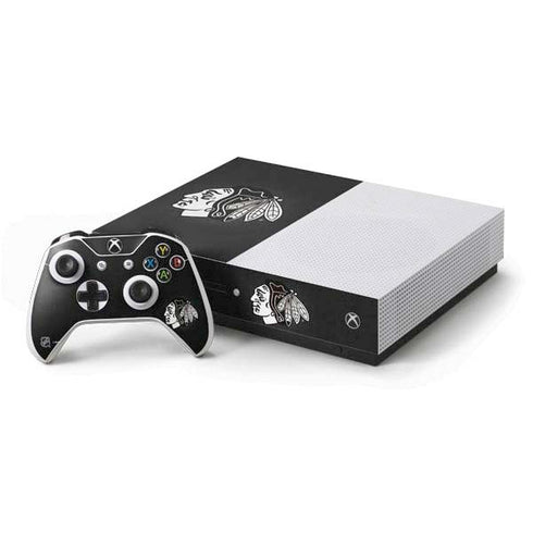 NHL Chicago Blackhawks Black Background Xbox One S Console and Controller Bundle Skin