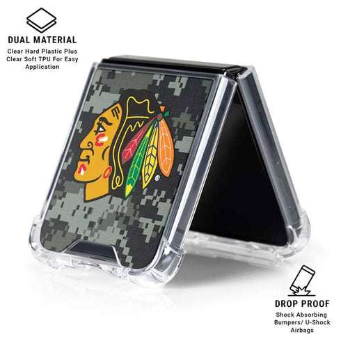 NHL Chicago Blackhawks Camo Galaxy Z Flip6 Clear Case