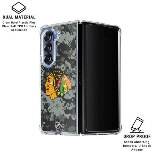 NHL Chicago Blackhawks Camo Galaxy Z Fold6 Clear Case