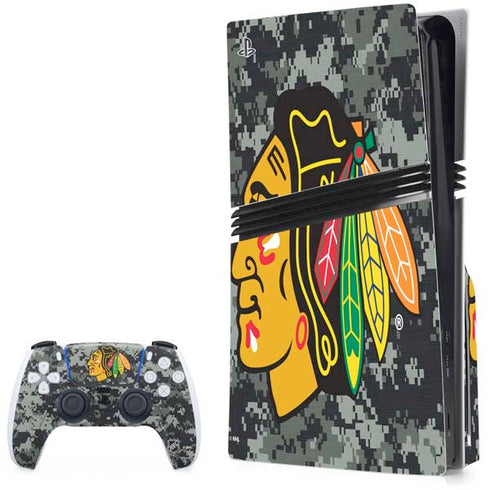 NHL Chicago Blackhawks Camo PS5 Pro Disk Bundle Skin