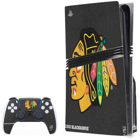 NHL Chicago Blackhawks Distressed PS5 Pro Disk Bundle Skin