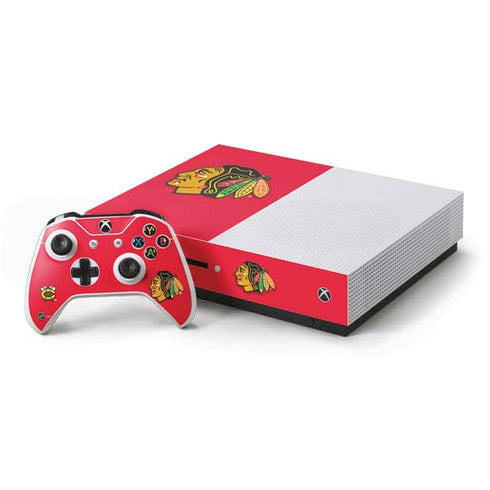 NHL Chicago Blackhawks Solid Background Xbox One S Console and Controller Bundle Skin