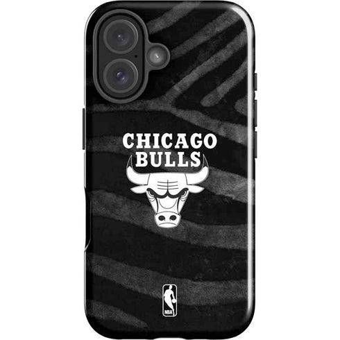 NBA Chicago Bulls Black Animal Print iPhone 16 Plus Impact Case