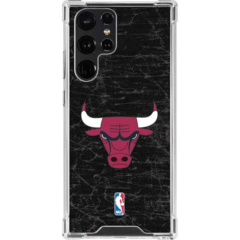 NBA Chicago Bulls Black Distressed Galaxy S23 Ultra Clear Case