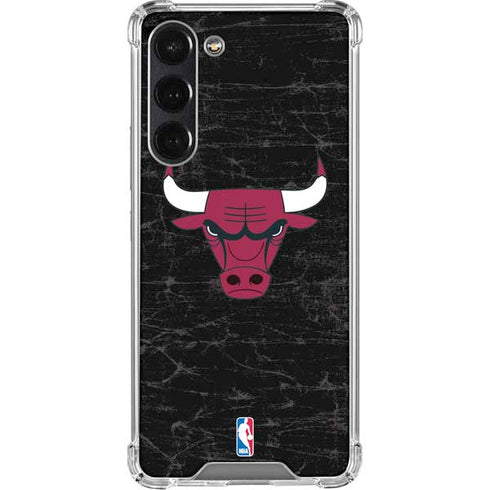 NBA Chicago Bulls Black Distressed Galaxy S24 FE Clear Case