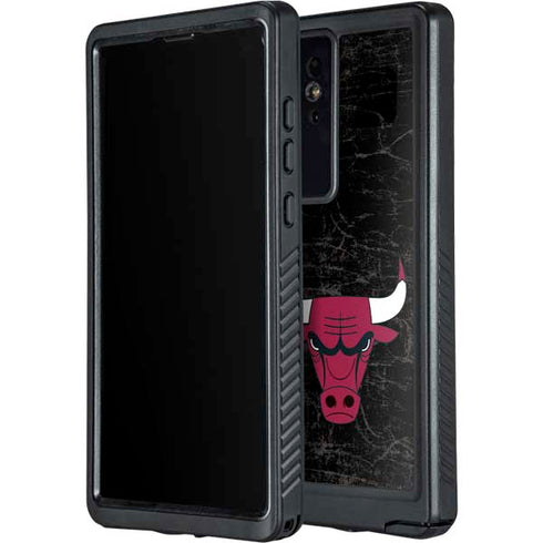NBA Chicago Bulls Black Distressed Galaxy S24 Ultra Waterproof Case