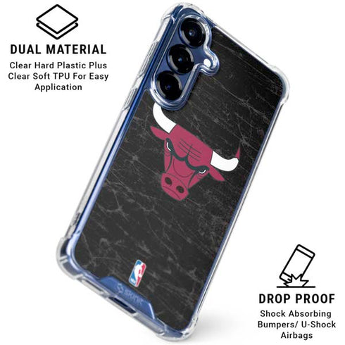 NBA Chicago Bulls Black Distressed Galaxy S25 FE Clear Case