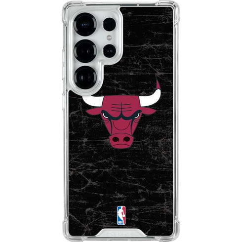 NBA Chicago Bulls Black Distressed Galaxy S25 Ultra Clear Case