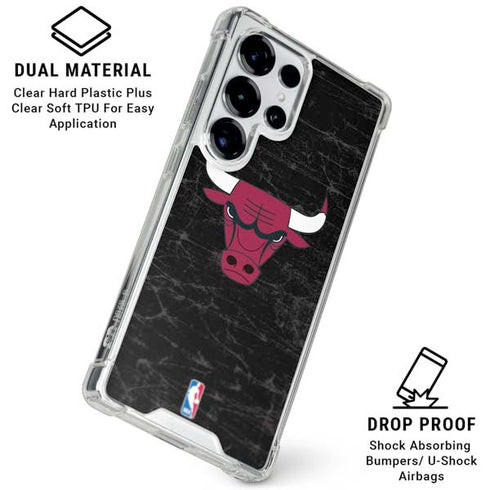 NBA Chicago Bulls Black Distressed Galaxy S25 Ultra Clear Case