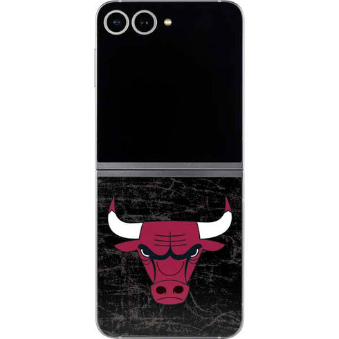 NBA Chicago Bulls Black Distressed Galaxy Z Flip6 Skin