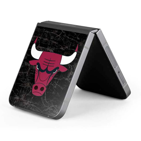NBA Chicago Bulls Black Distressed Galaxy Z Flip6 Skin