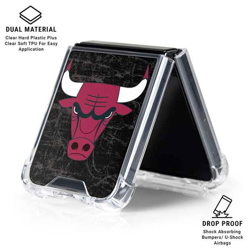 NBA Chicago Bulls Black Distressed Galaxy Z Flip6 Clear Case