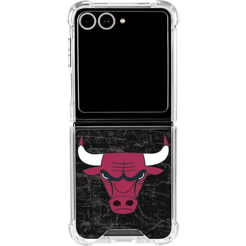 NBA Chicago Bulls Black Distressed Galaxy Z Flip7 Clear Case