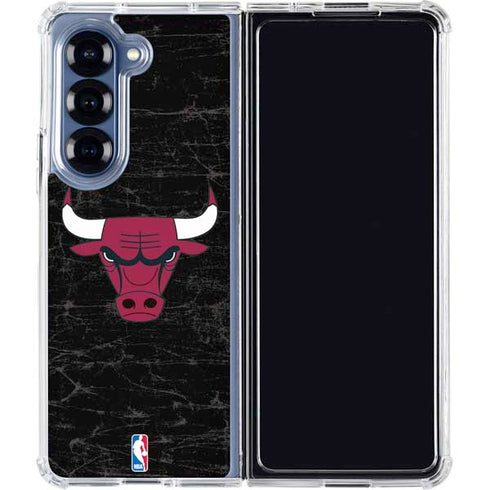 NBA Chicago Bulls Black Distressed Galaxy Z Fold6 Clear Case