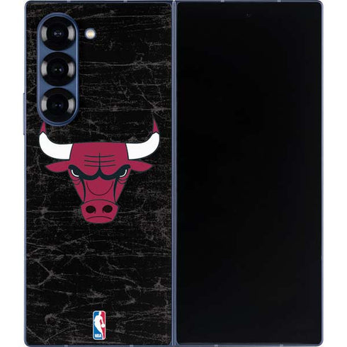 NBA Chicago Bulls Black Distressed Galaxy Z Fold6 Skin