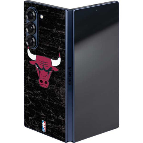 NBA Chicago Bulls Black Distressed Galaxy Z Fold6 Skin