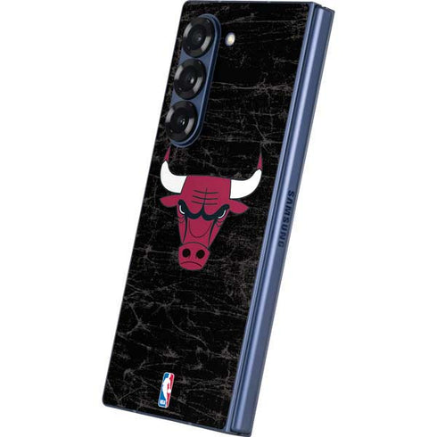 NBA Chicago Bulls Black Distressed Galaxy Z Fold6 Skin