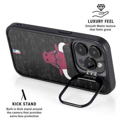 NBA Chicago Bulls Black Distressed iPhone 14 Pro Max Kickstand Case
