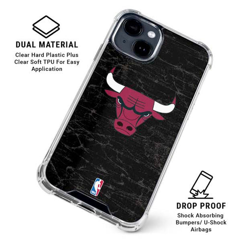 NBA Chicago Bulls Black Distressed iPhone 15 Clear Case