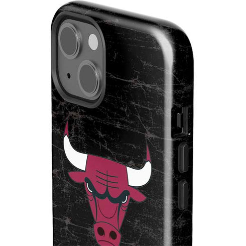 NBA Chicago Bulls Black Distressed iPhone 15 Impact Case