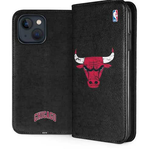 NBA Chicago Bulls Black Distressed iPhone 15 Plus Folio Case