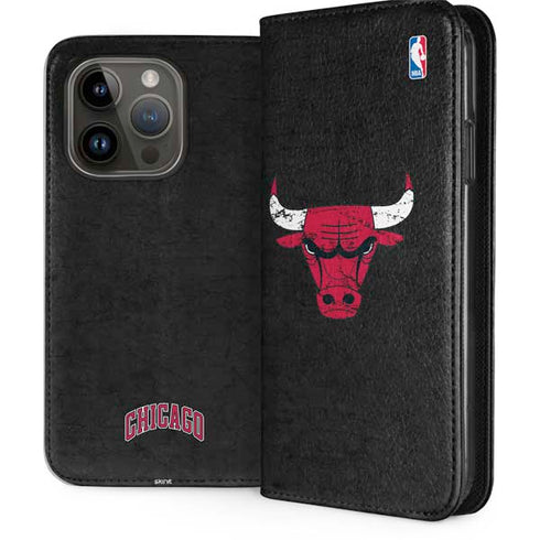NBA Chicago Bulls Black Distressed iPhone 15 Pro Folio Case