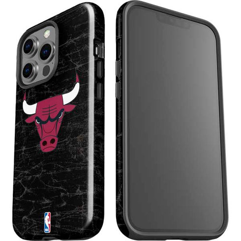 NBA Chicago Bulls Black Distressed iPhone 15 Pro Impact Case