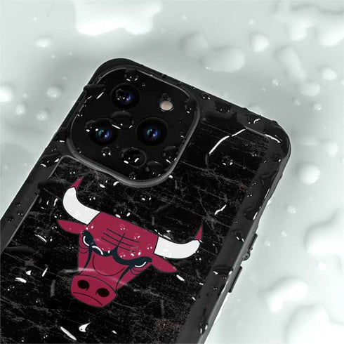 NBA Chicago Bulls Black Distressed iPhone 15 Pro Waterproof Case
