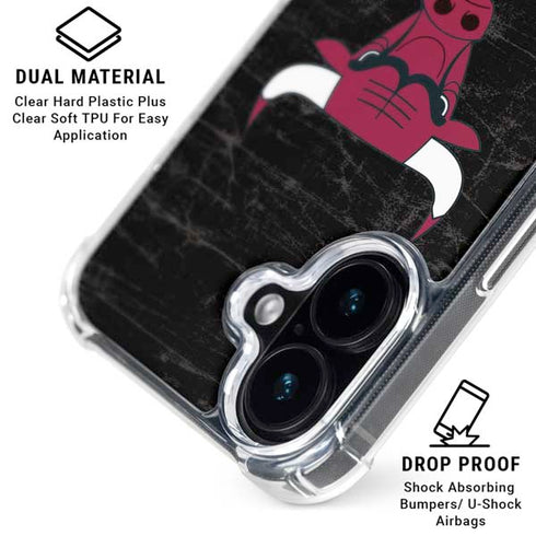 NBA Chicago Bulls Black Distressed iPhone 16 Clear Case