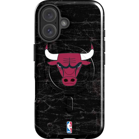 NBA Chicago Bulls Black Distressed iPhone 16 Magsafe Impact Case